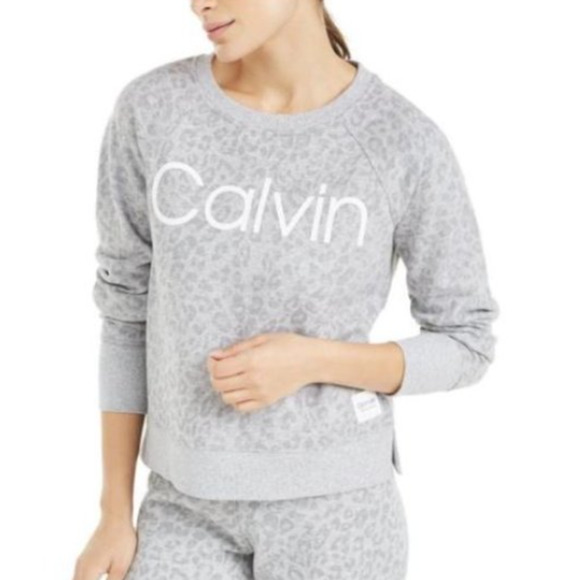 Calvin Klein Performance Animal Print Logo Sweatshirt Womens Small Gray leopard - Picture 7 of 7